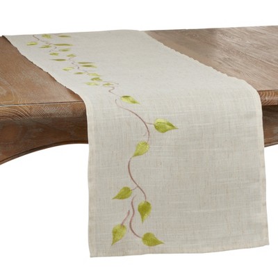 Natural Linen Embroidered Vine Table Runner