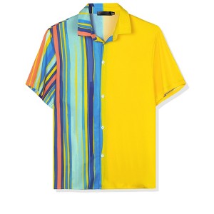 Lars Amadeus Men's Irregular Geometric Color Block Button Down Short Sleeve Shirts - 1 of 4