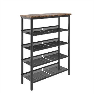 Shoe Rack For Entryway, 5 Tier Shoe Storage Rack For 16-20 Pairs Of Shoes, Industrial Shoe Organizer With 4 Metal Shelves Wooden Top For Hallway - 1 of 4