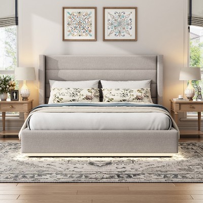 Christopher Knight Home Abigail Queen Upholstered Platform Bed with LED light and Headboard