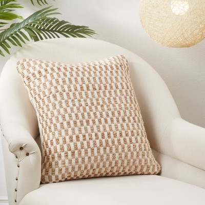 Artisanal 20" Square Jute and Cotton Throw Pillow