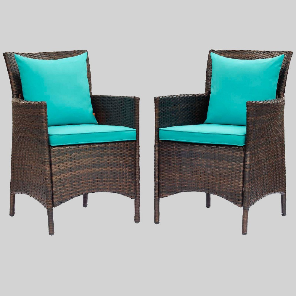 2pc Conduit Outdoor Patio Wicker Rattan Dining Armchair Brown/Turquoise – Modway  – Patio​