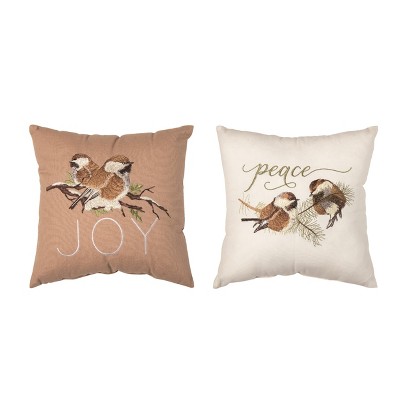 Transpac Fabric Embroidered Peace/Joy Pillow Set of 2 Christmas Home Decorations