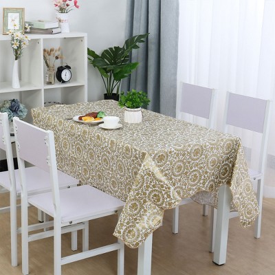 54"x71" Rectangle Vinyl Water Oil Resistant Printed Tablecloths Golden Turntable Flower - PiccoCasa