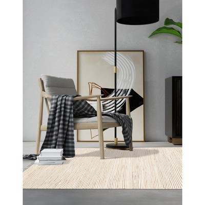 Handmade Beige/Ivory Braided Jute Rug 2' x 3' Indoor Stripe Design