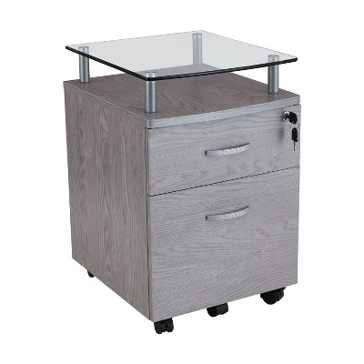 NicBex 2 Drawer Mobile File Cabinet with Metal Handle,Office Cabinet with Glass Top and Casters,Modern Cabinet,Filing Cabinets for Home Office