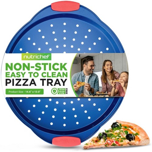 NutriChef Non-Stick Pizza Pan - Deluxe Nonstick Blue Coating Inside & Outside With Red Silicone Handles - image 1 of 4