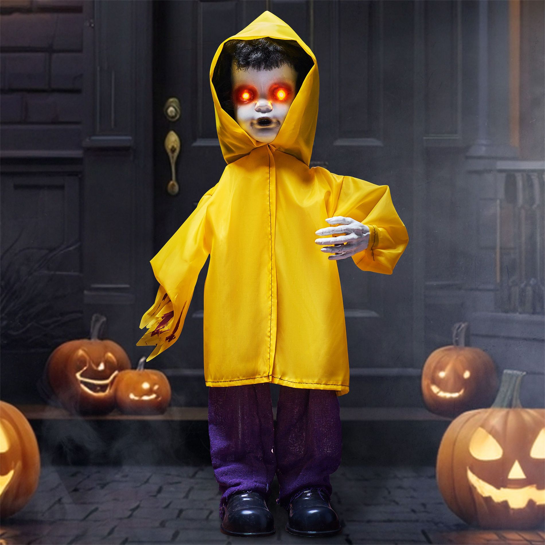 Joyfy 31.5'' Halloween Outdoor Decorations, Life Size Animatronics Ghost with Glowing Eyes for Halloween Party Supplies, Yard Lawn Outdoor Decoration