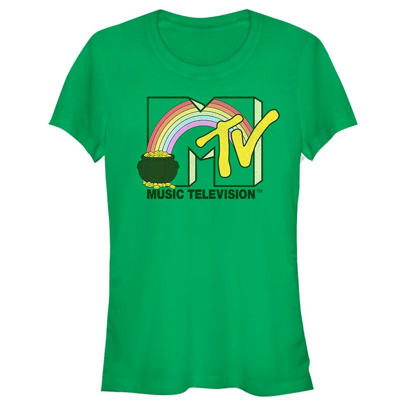Juniors Womens MTV St. Patrick's Day Pot of Gold Logo T-Shirt, 1 of 5