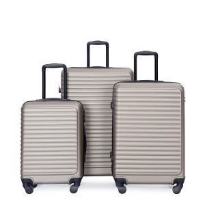 NAYSAYE Luggage Sets 3Piece Set ABS Lightweight Suitcase with Two Hooks Spinner Wheels TSA Lock for Travel, Gold, 19.5"*11"*29.5" - 1 of 4