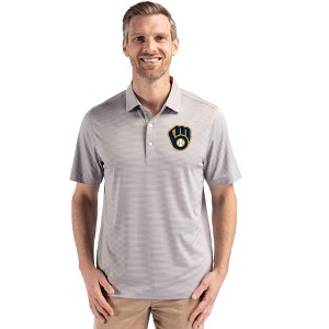 Milwaukee Brewers Cutter & Buck Forge Epic Confidence Fine Line Stripe Stretch Recycled Mens Polo - 1 of 1