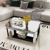 Modern Rounded Corner Mirror Coffee Table with Glass Top, Rectangular Center Table with Storage for Living Room-Panipeachy - 3 of 4