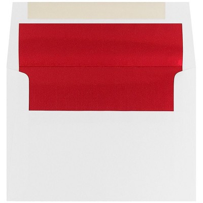 JAM Paper A7 Foil Lined Invitation Envelopes 5.25 x 7.25 White with Red Foil 83065