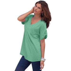 Roaman's Women's Plus Size V Neck Boyfriend Textured Tunic - 1 of 4
