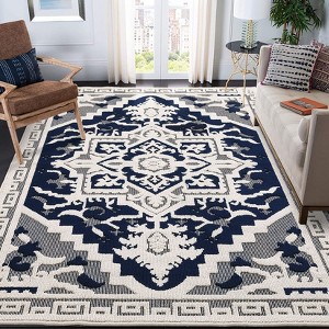 Vintage Rug Non Slip Medallion Floral Textured Accent Rugs  Low Pile Non Shedding Rug for Living Room Bedroom Home Office - 1 of 4