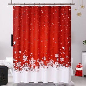 Christmas Shower Curtain, Red Floral Snowflake Shower Curtains for Bathroom, Christmas Decorations Fabric Curtains, Water Resistant, Machine Washable - 1 of 4
