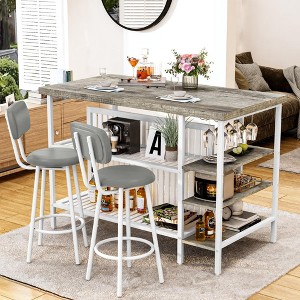Hooseng Kitchen Island with Storage and Seating, Storage Small Dining Table, Bistro Table and Chairs Set of 2 with5 Shelves with PU Stools, Grey - 1 of 4