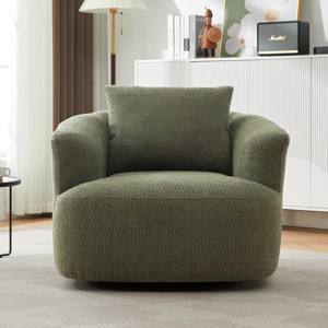 Modern Green Upholstered 38.2" Swivel Accent Chair with Rounded Arms and Pillow for Living Room or Office Seating-Maison Boucle - 1 of 4