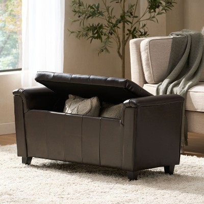 Storage Bench Storage Organizer Alden Armed Ottoman for Living Room with Leather-Christopher Knight Home