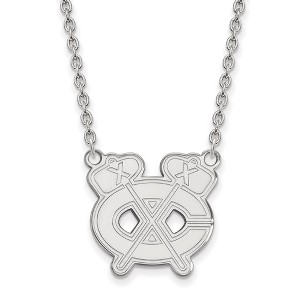 Black Bow Jewelry Sterling Silver Chicago Blackhawks NHL Necklace 18 Inch - 1 of 4