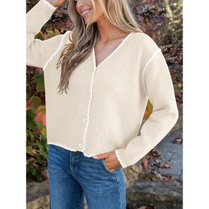 Long Sleeve Crewneck Button Down Womens Sweaters Spring Open Front Chunky Cardigan Sweaters for Women - 1 of 4