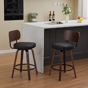 KTMBDW Counter Height Bar Stools Set of 2, 360° Swivel Upholstered Barstools with Backs and Metal Legs, 26" H Seat Height, Faux Leather - 1 of 4