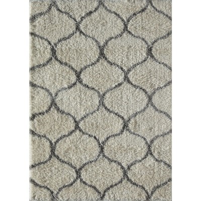 Luxurious Grey Ivory Links 8' x 10' Hand-Knotted Shag Area Rug