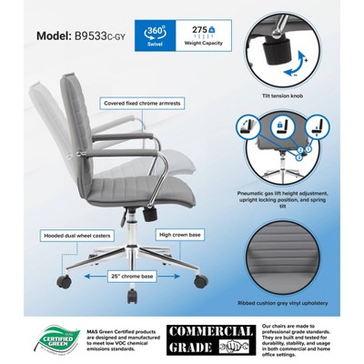 Gray Vinyl Mid-Back Task Chair with Chrome Arms