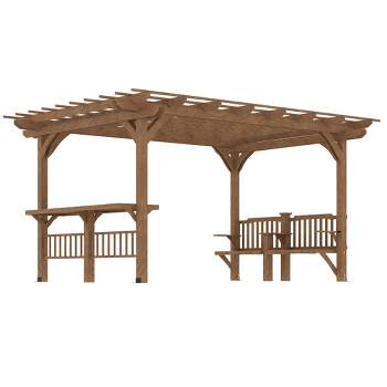Outsunny 14' x 10' Wooden Pergola, Outdoor Grill Gazebo with Bar Counters and Seatings, for Garden, Patio, Backyard, Deck