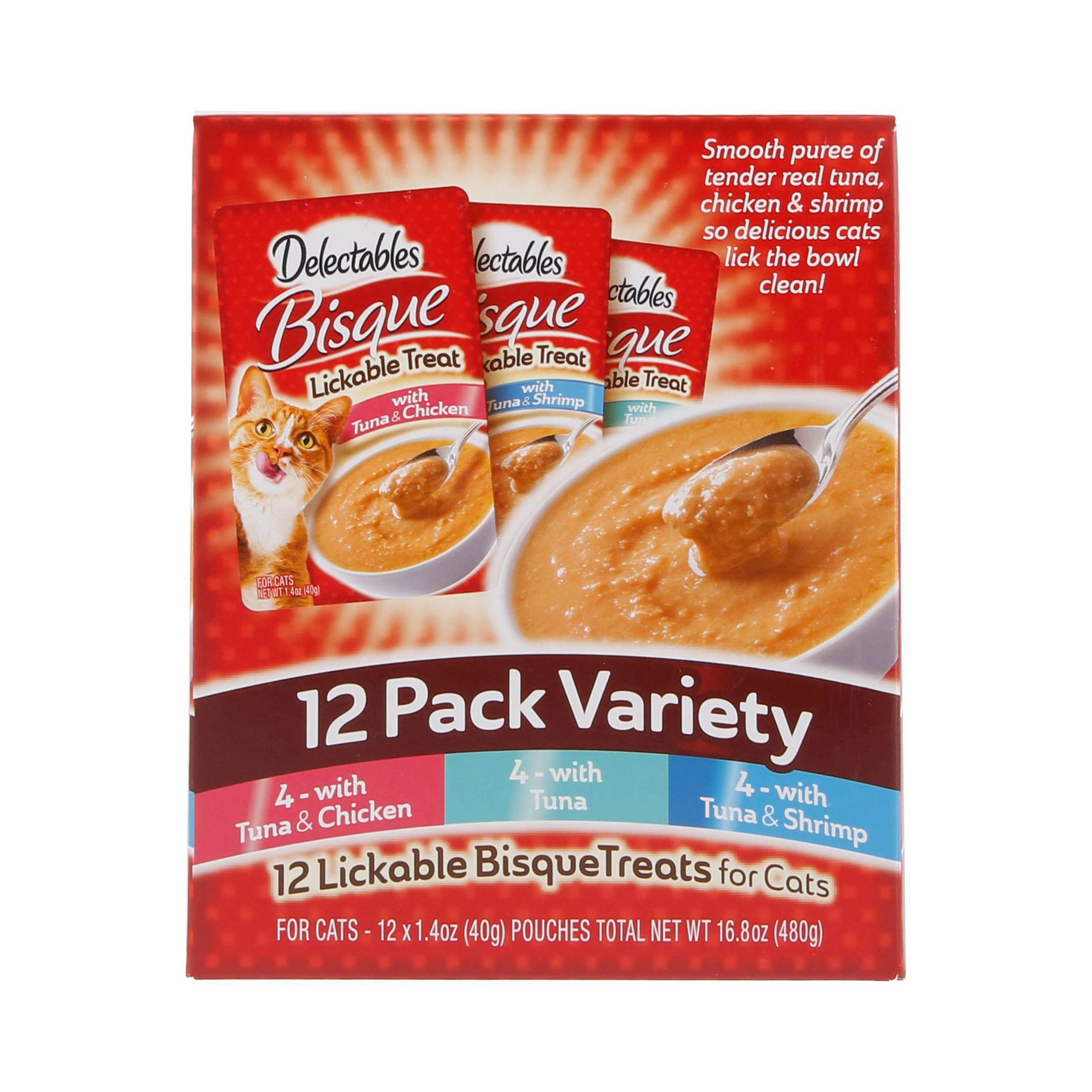 Hartz Delectables Bisque Tuna, Shrimp & Chicken Cat Treats Variety Pack - 16.8oz/12ct
