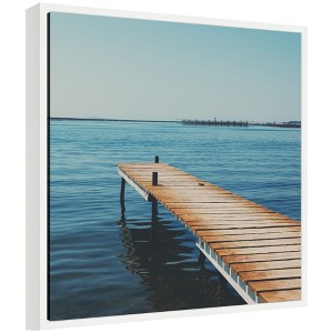 Kate and Laurel Framed Canvas Wall Art Print Etang de Thau by Laura Evans, 22 x 22 Sylvie White Frame, Coastal, Beach Art for Wall Decor - 1 of 4