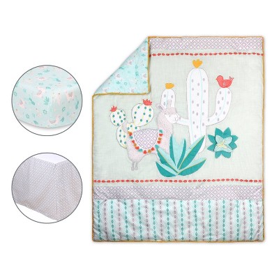Image of The Peanutshell Little Llama Baby Crib Bedding Set - Mint Green/Gray - 3pc