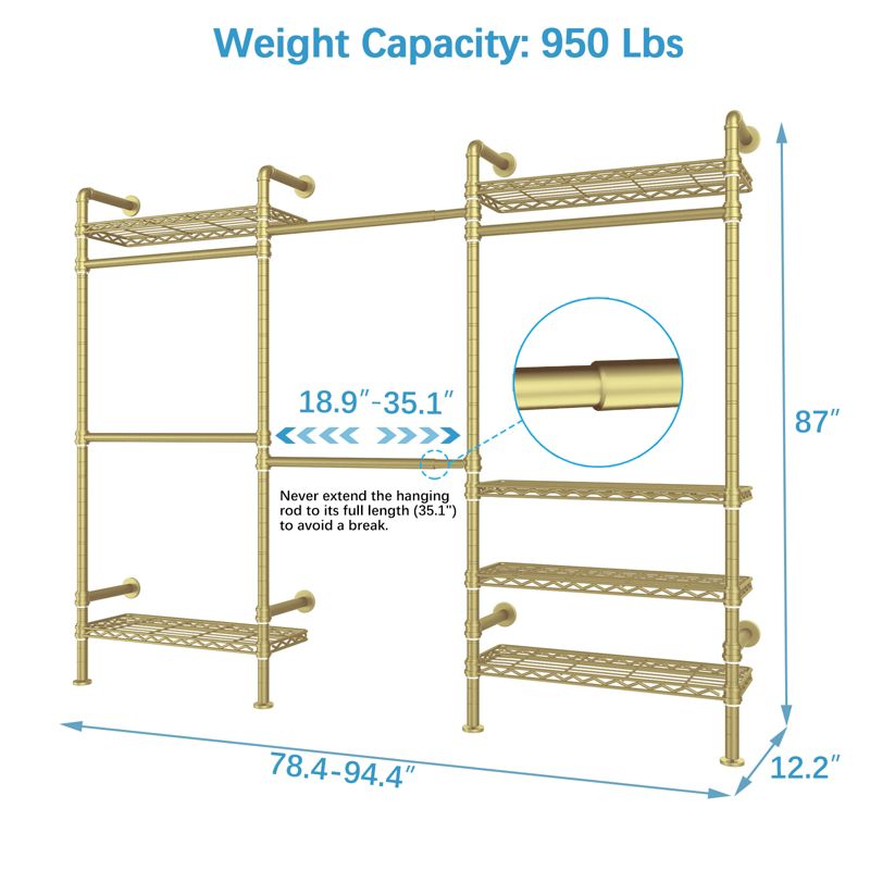 Timate F3 Garment Rack Industrial Pipe Wall Mounted Clothing Rack Walk in Closet Systems, 4 of 10