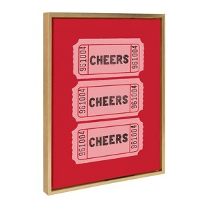 Kate & Laurel All Things Decor 18"x24" Cheers Pink Red Ticket Framed Canvas by Alli Standefer Bright Gold - 1 of 4