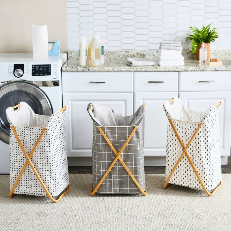 Household Essentials Bamboo X-Frame Grid Pattern Hamper Gray, 6 of 15