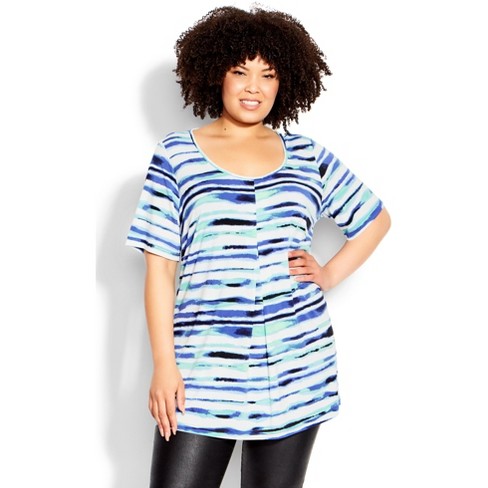 Avenue| Women's Plus Size Liv Pleat Front Tunic - Blue Stripe - 26w/28w ...