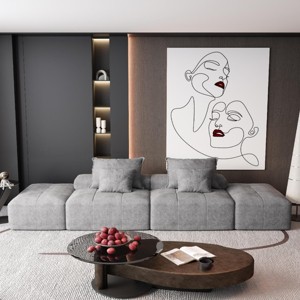 4 PCS Oversized Modular Sofa, 2 Seat DIY Layout Design Sofa with Ottomans, Tufted Sofa with Foam Filling Cushion and Pillows-Coolbibila - 1 of 4
