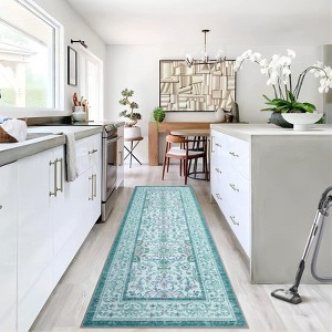 Washable Botanical Area Rug Soft Boho Farmhouse Floor Carpet Non Slip Floral Print Indoor Kitchen Rugs for Living Room - 1 of 4