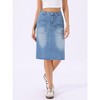 INSPIRE CHIC Women's Denim High Waist Back Slit Stretch Midi Skirts with Pockets - 4 of 4