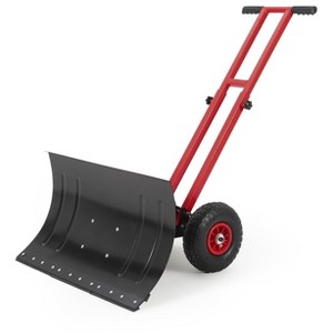 Heavy-Duty Rolling Snow Shovel, 29" Blade, 3-Size Metal Blade & Adjustable Handle, with Wheels for Driveway and Sidewalk - 1 of 4