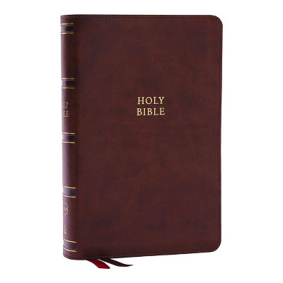 Nkjv, Single-Column Reference Bible, Verse-By-Verse, Brown Leathersoft, Red Letter, Comfort Print - by  Thomas Nelson (Leather Bound)