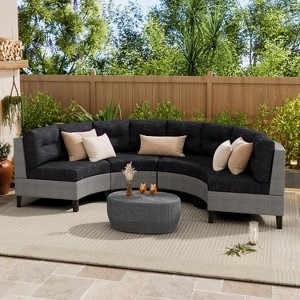 Christopher Knight Home Monte Bello Modular Half-Circle Outdoor Wicker Sofa Set with Cushions - 1 of 4