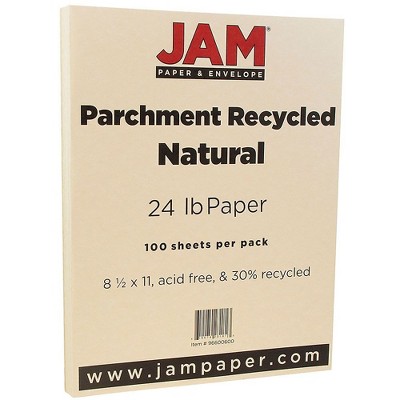 JAM Paper Parchment 24lb Paper 8.5 x 11 Natural Recycled 100 Sheets/Pack 96600600