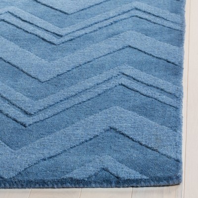 Handmade Blue Wool Chevron Square Area Rug