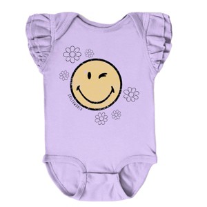 The Juniper Shop SmileyWorld Flower Outline Flutter Sleeve Bodysuit - 1 of 4