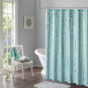 SEVOBAL Shower Curtain Metallic Geometric Print Modern Bathroom Decor with Buttonhole Top, Aqua Silver, 72"*72"*0.13" - 1 of 4