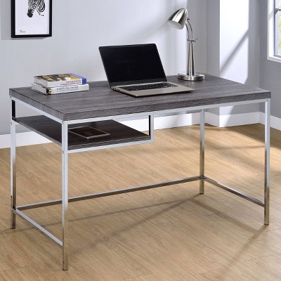 Weathered Gray and Chrome Home Office Desk with Drawer