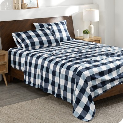 Twin Gingham Blue Deep Pocket Microfiber Sheet Set