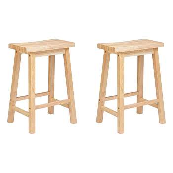 PJ Wood Classic Saddle Seat 24'' Kitchen Bar Counter Stool with Backless Seat & 4 Square Legs, for Homes, Dining Spaces, and Bars, Natural (2 Pack)