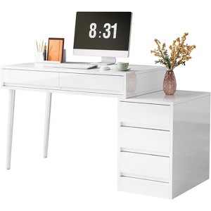 Tribesigns White Desk with 5 Drawers, Modern Home Office Desk with Storage Drawers and Printer Stand - 1 of 4